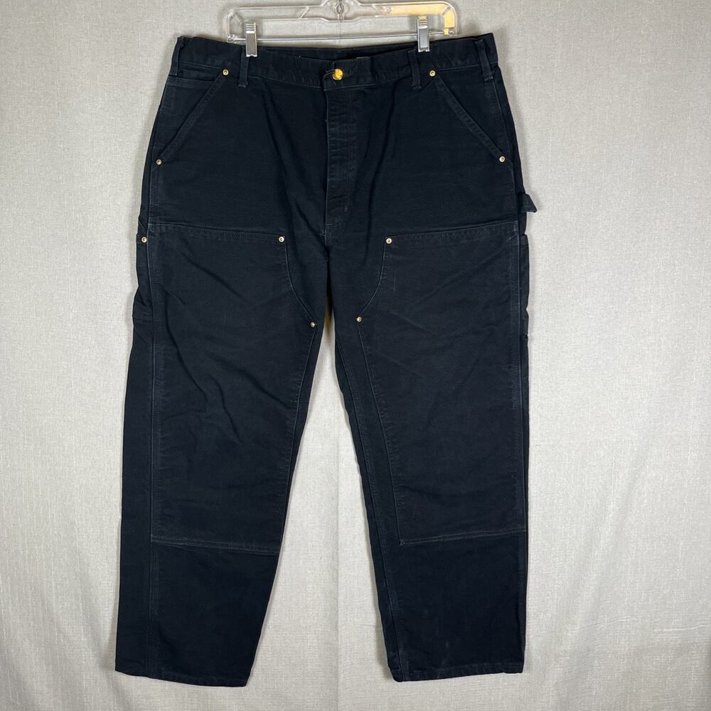 VTG Carhartt Mens 40x30 Black Carpenter Double Knee Canvas BO1 BLK Pants USA
